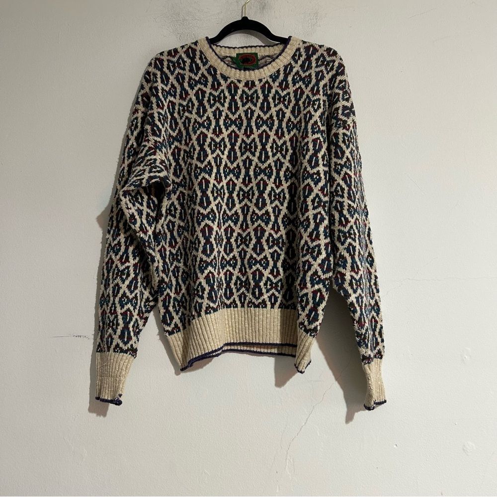Vintage Boston Traders Abstract Patterned Linen Cotton Sweater Eclectic Grandpa